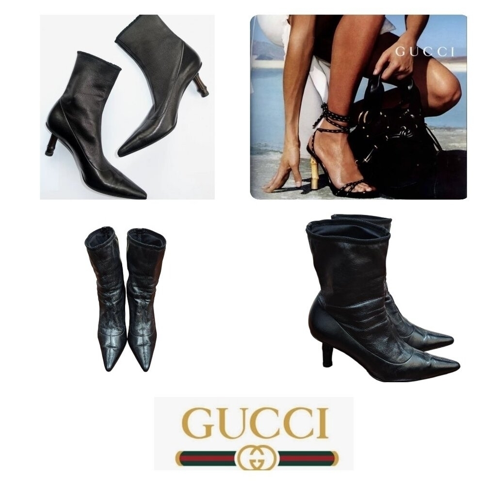 Gucci by Tom Ford S/S 2002 Bamboo Ankle Boots stretch leather bamboo heel bootie